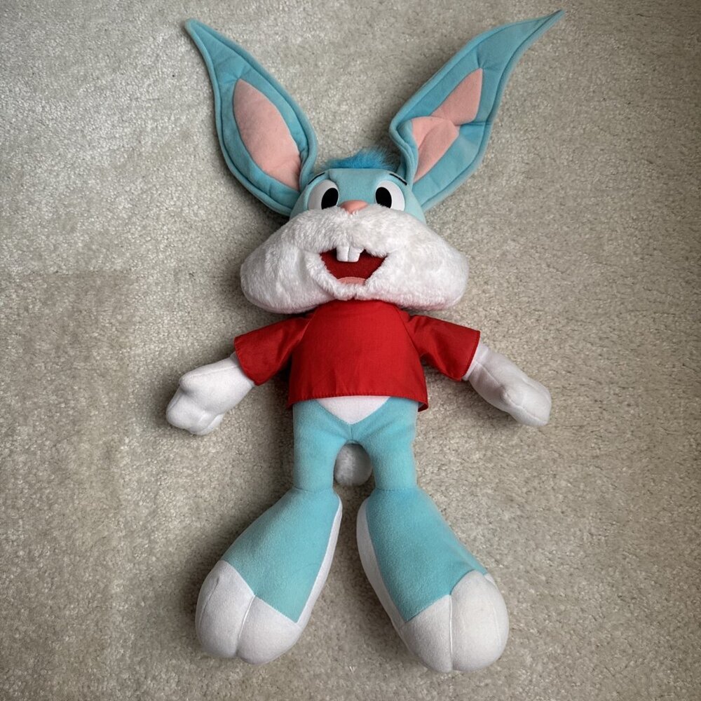 Talking BUSTER BUNNY Vintage 1990s Pull String Plush 17" - Tiny Toons Playskool
